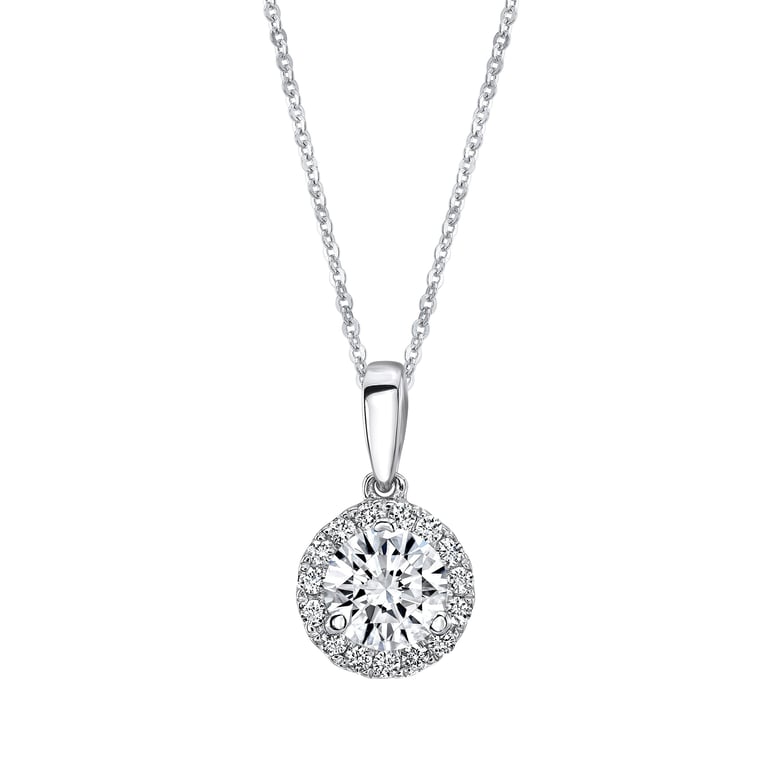 14kt White Gold VS2 Clarity, I Color 0.36 CTW Round Diamond Halo Pendant