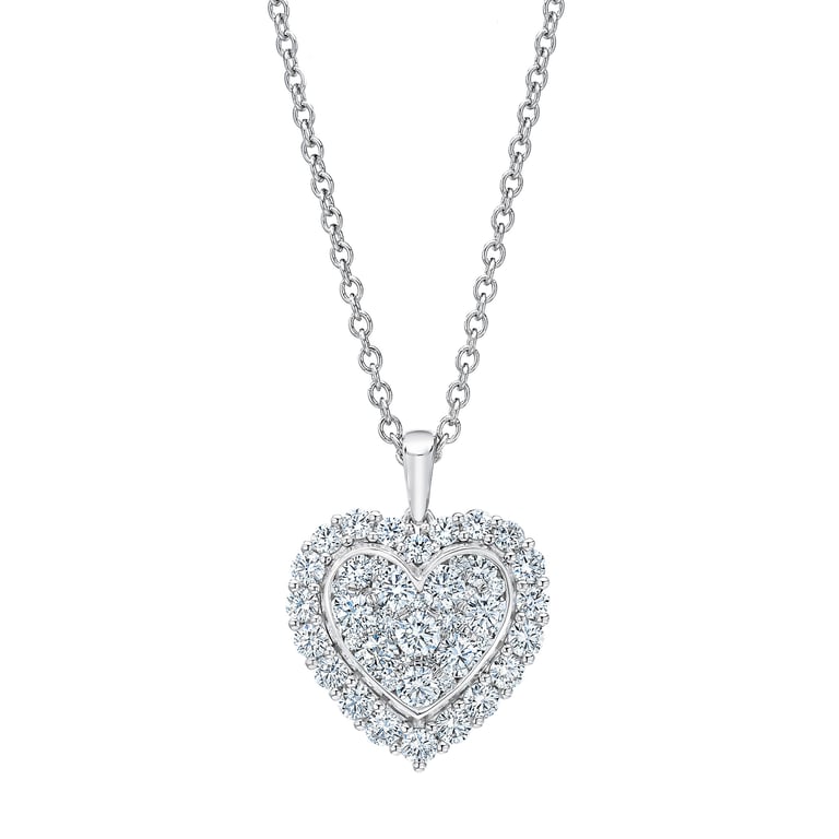 14kt White Gold VS2 I 1.50 CTW Round Diamond Heart Pendant