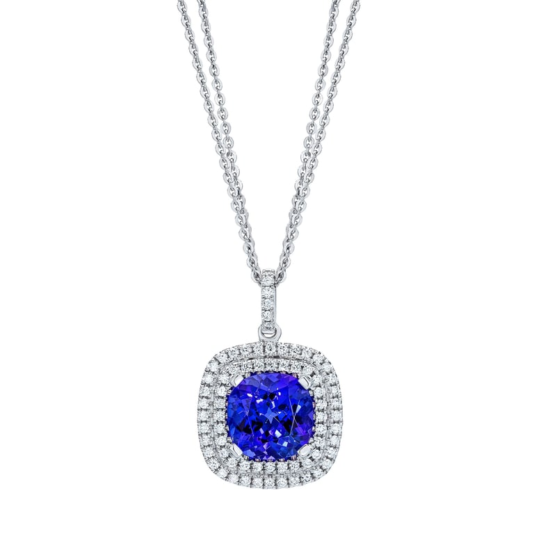 18KT White Gold VS2 I 0.33ctw Diamond & Tanzanite Pendant, 18"