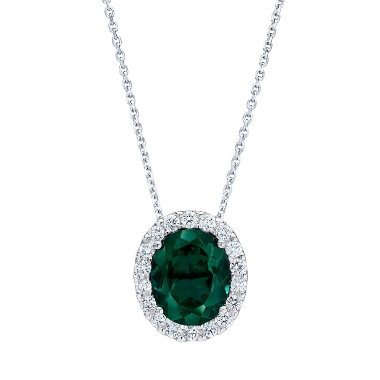 14kt White Gold VS2 I 0.45ctw Diamond & Oval Lab Emerald Pendant
