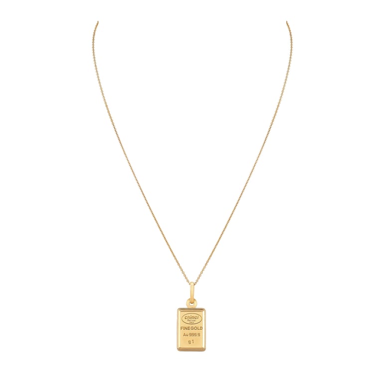 Certified 1 Gram Pure Gold Pendant with 18kt Frame and Chain 18"