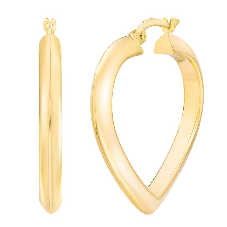 14KT Yellow Gold High Polished Heart Hoop Earrings