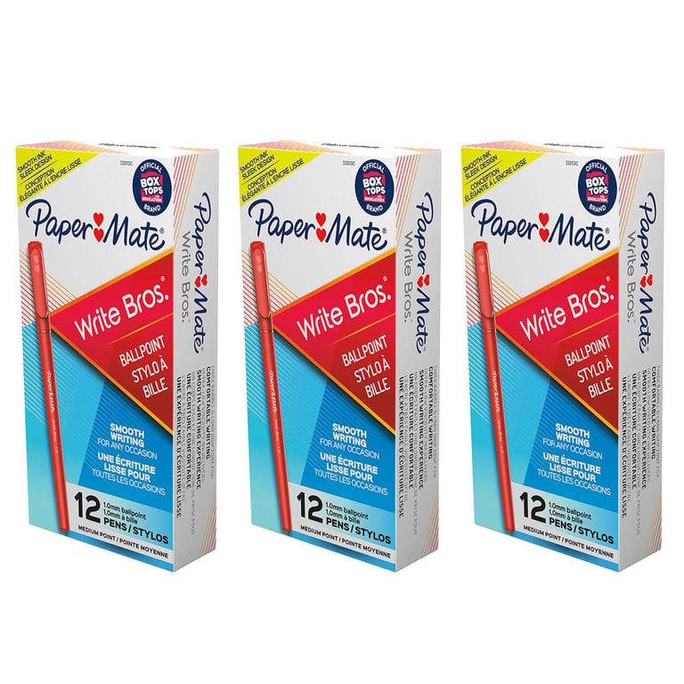 Paper Mate Stick Ballpoint Pen, Medium Point, Red, 36-Count