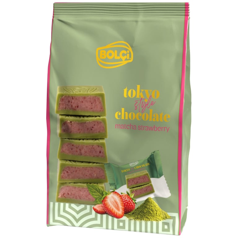 BOLCI STRAWBRRY CREAM FILLED MATCHA CHOCOLATE 17.6Z