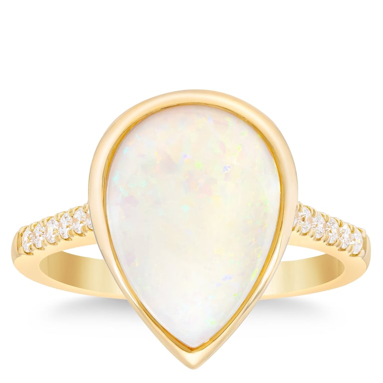 14kt Yellow Gold VS2 I .12 CTW Round Diamond & Opal Pear Ring Size 7