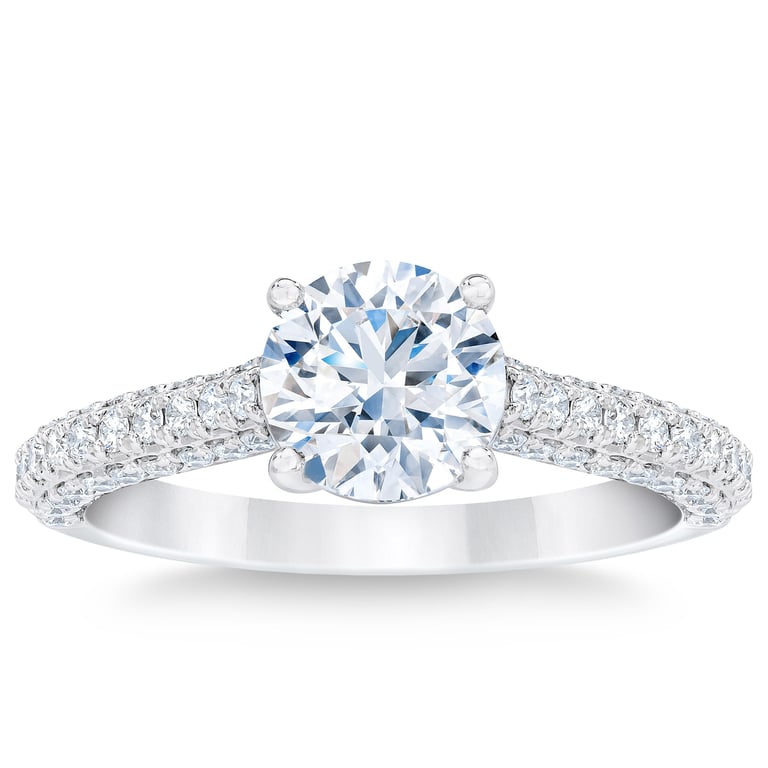 1.71 CTW Round Diamond Platinum Wedding Ring, 1.20 CT Center, VS1, "I" Color