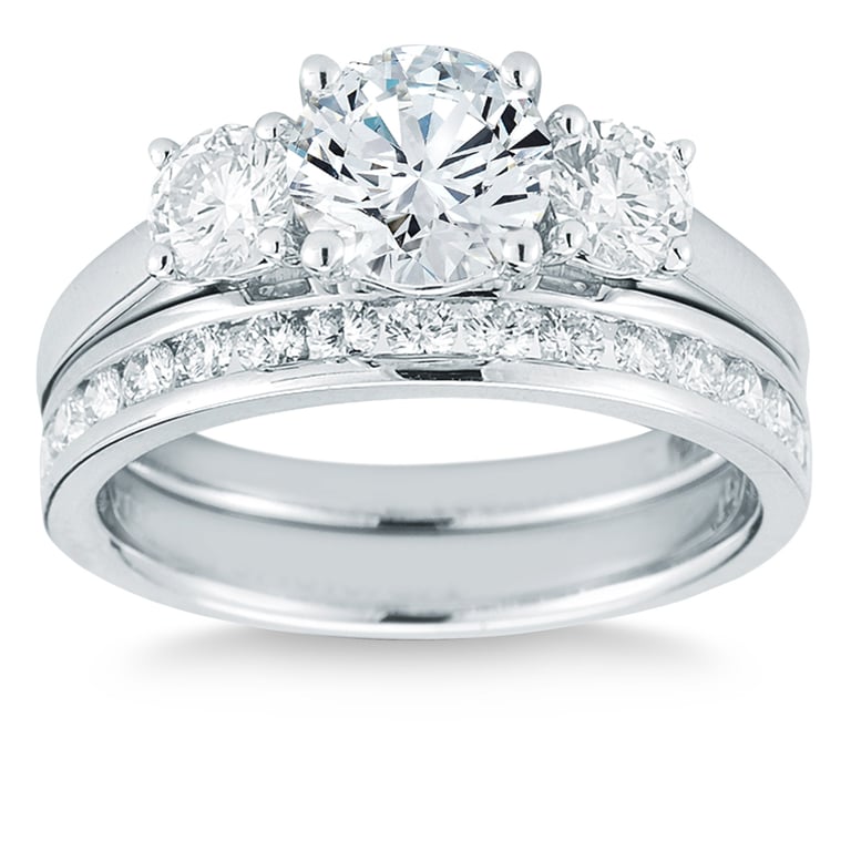 2.20 ctw Round Diamond 3 Stone Wedding Set Platinum 1.20 ct Center