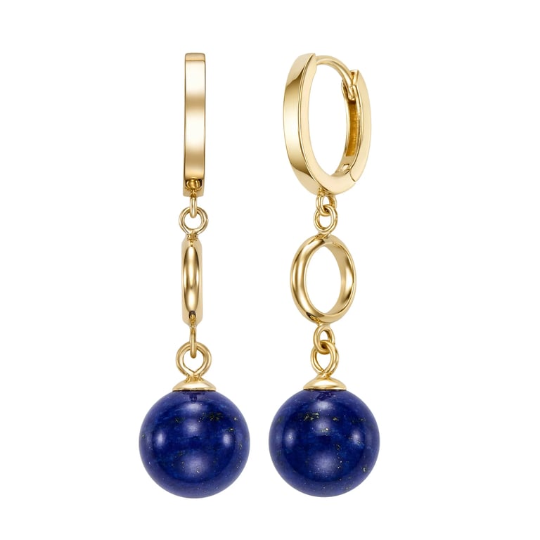 14kt Yellow Gold 10mm Blue Lapis Dangle Earrings