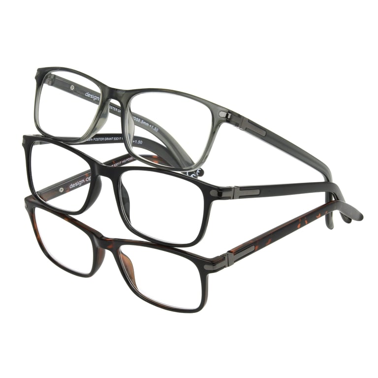 Foster Grant Design Optics Cole Full Rim Rectangular Reading Glasses 3-Pack