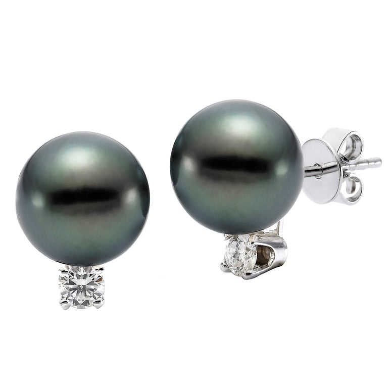 14kt White Gold 0.20 ctw 8-9mm Diamond & Tahitian Cultured Pearl Stud Earrings
