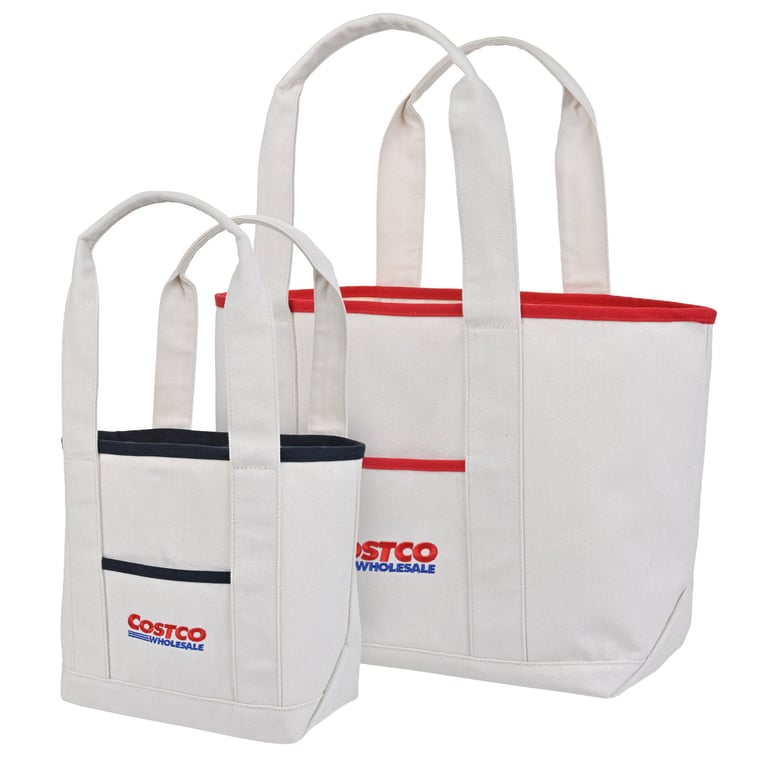Costco Wholesale Canvas Tote Bags, 2-Count, Red and Navy Trim
