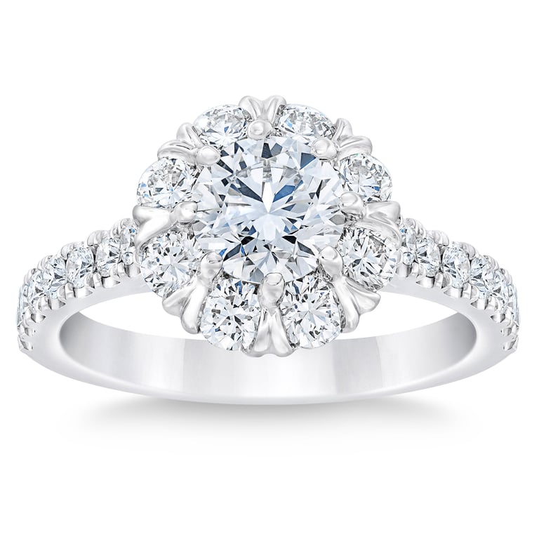 14K White Gold VS2, I Color 2.00 CTW Round Diamond Halo Ring (1.0 CT Center)