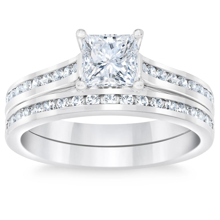 Platinum VS2 I 1.25 CTW Princess Cut Diamond Wedding Ring Set