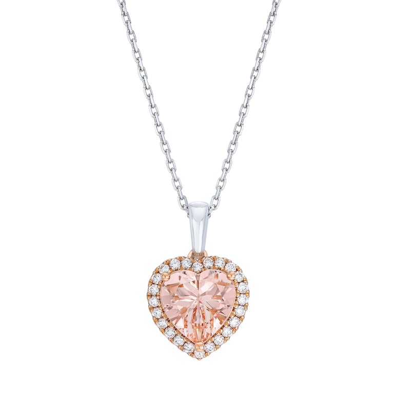 14kt Two-Tone Gold VS2 I 0.25 CTW Diamond Morganite Pendant with 18" Chain