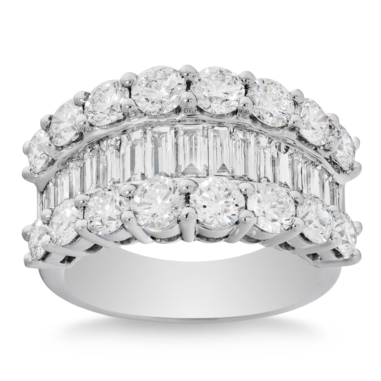 Platinum VS2 I 3.20 ctw Baguette & Round Diamond Ring
