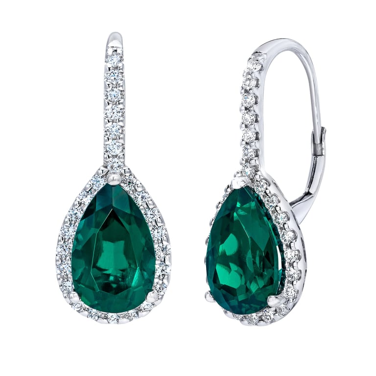 14kt White Gold 0.50 ctw VS2 I Diamond & Pear Lab Created Emerald Earrings