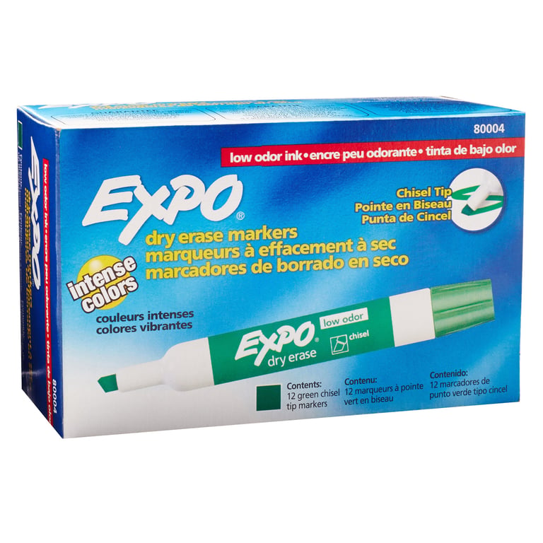 EXPO Low Odor Dry Erase Markers, Chisel Tip, Green, 12-Pack