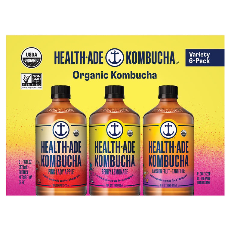 Organic Health-Ade Kombucha Variety Pack, 6 Pack, 16 Ounces Each