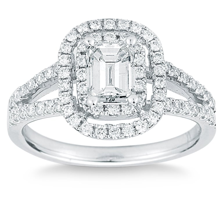 Platinum 1.50 CTW VS2/I Emerald Cut and Round Diamond Ring