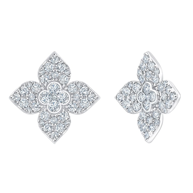 14kt White Gold VS2 Clarity, I Color 0.60 CTW Diamond Flower Shape Earrings