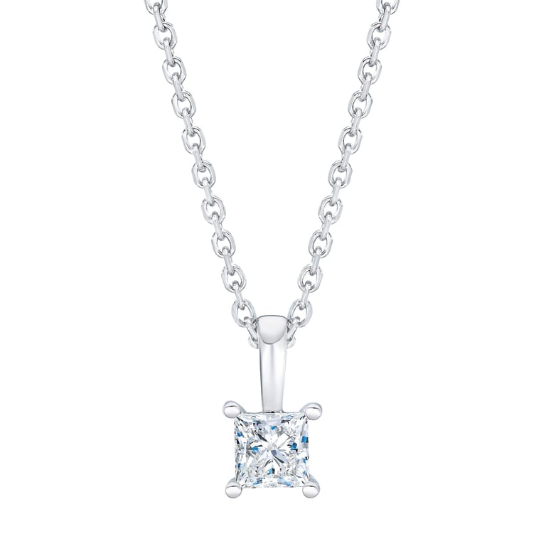 14KT White Gold VS2 Clarity, I Color 0.30 CTW Princess Cut Diamond Pendant