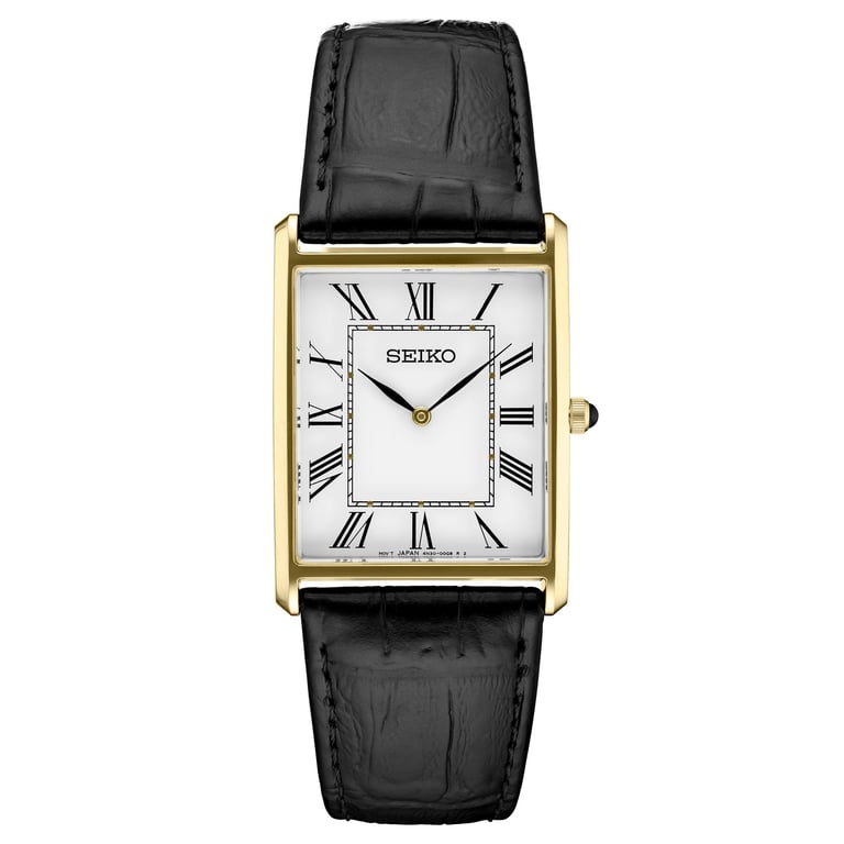Seiko Black Leather Strap Men's Quartz Watch