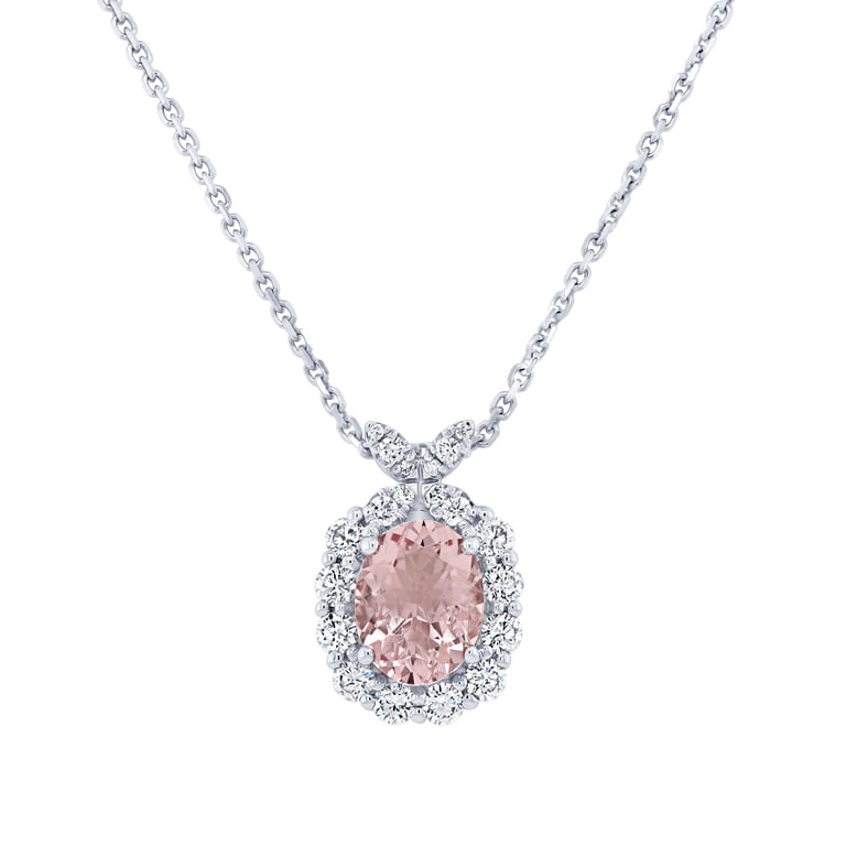 9.0x7.0 mm Oval Cut Morganite 0.59 CTW Diamond 14KT White Gold Pendant