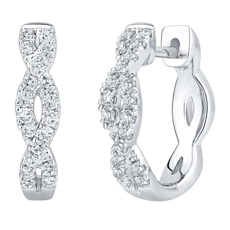 14KT White Gold VS2 I 0.30 CTW Round Diamond Hoop Earrings