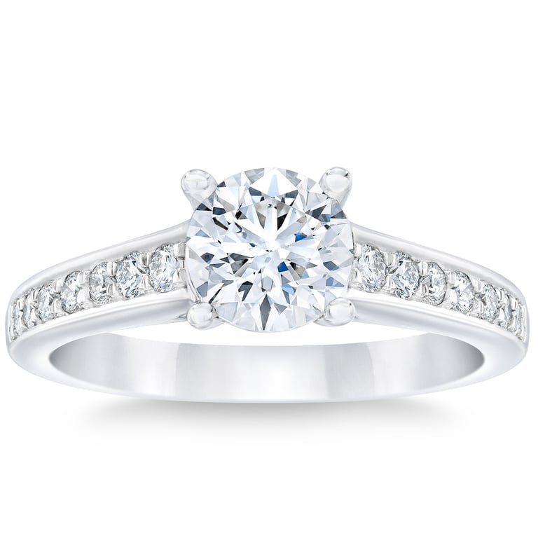 1.53 CTW Round Diamond Platinum Wedding Ring — 1.30 CT Center, VVS2 Clarity, I Color