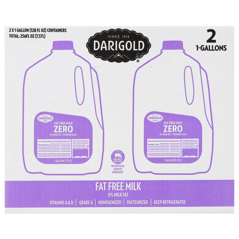 Darigold Fat Free Milk, 2 x 1 Gallon