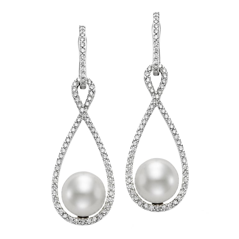 14K White Gold 0.73 CTW Diamond & Freshwater Cultured Pearl 9mm Stud Earrings