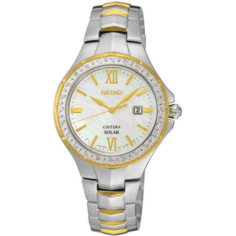 Seiko Coutura Solar Ladies Two-Tone Watch with Mother of Pearl Dial