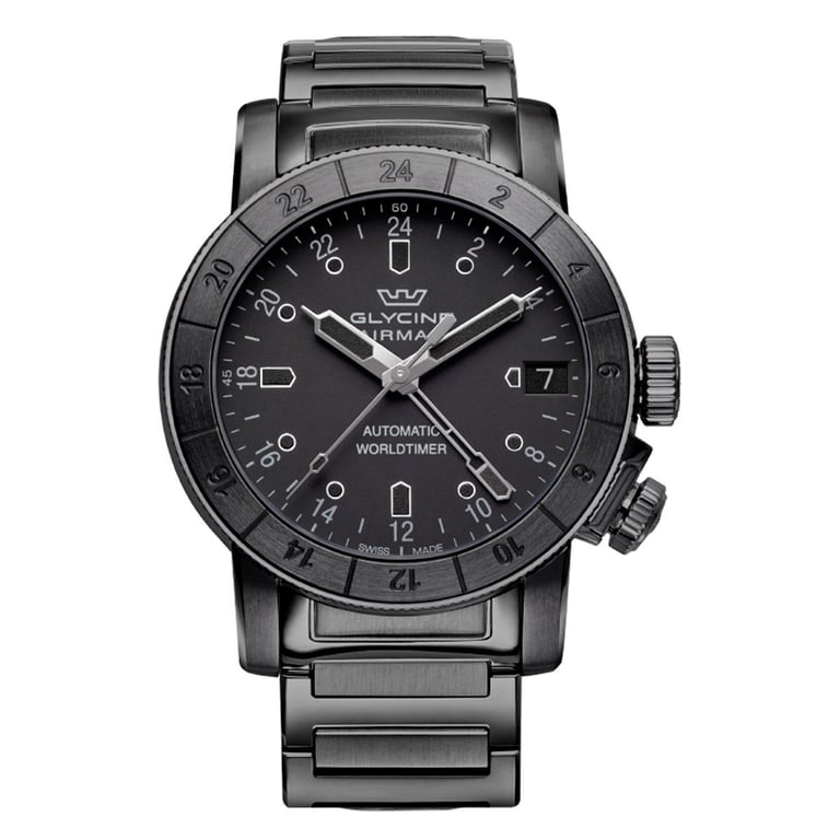 Glycine Airman Black-Tone Stainless Steel Men's Automatic GMT Watch
