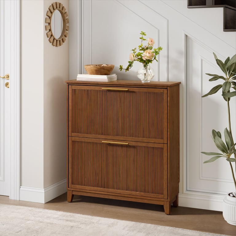 Bayside Furnishings Brown Shoe Organizer with 2 Drawers
