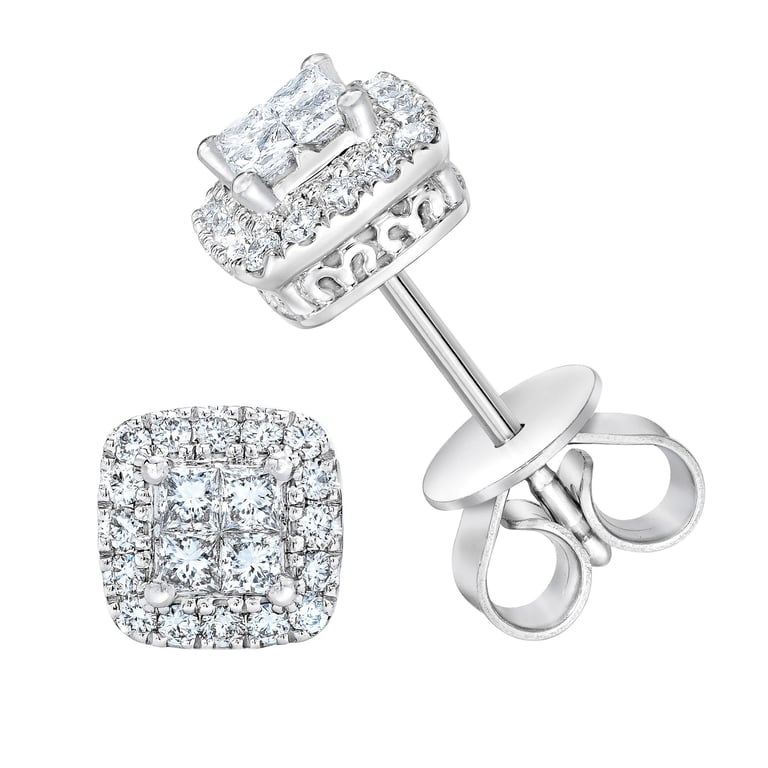 14kt White Gold VS2 G 0.40 ctw Princess and Round Diamond Earrings