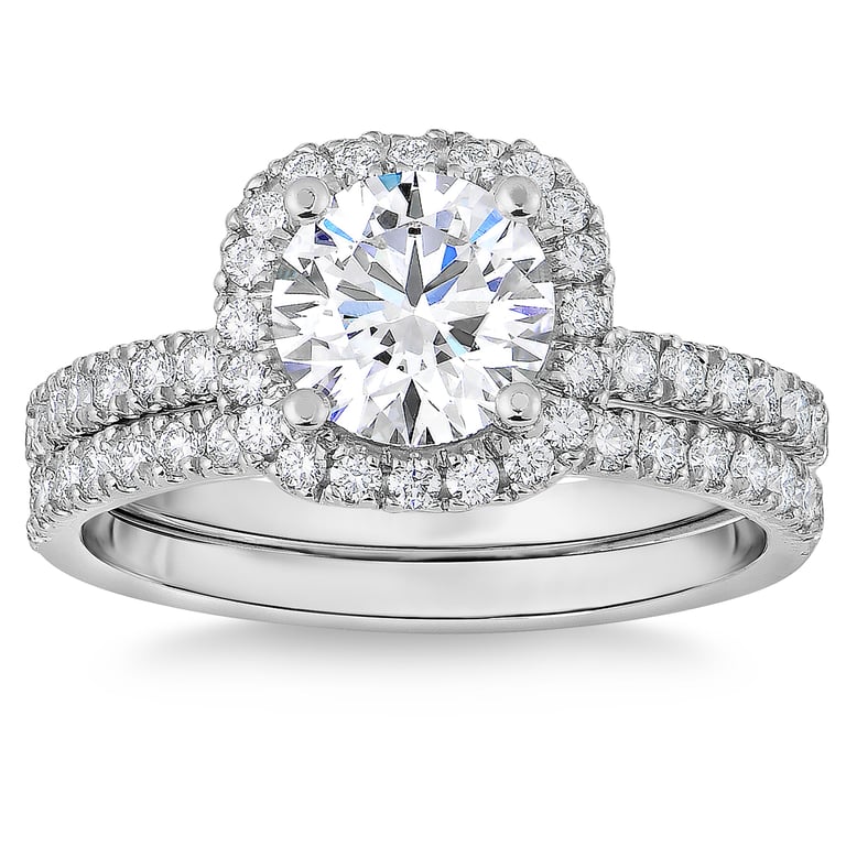 1.85 ct. tw. Round Diamond Platinum Wedding Set with 1.20 ct. H VVS2 Center