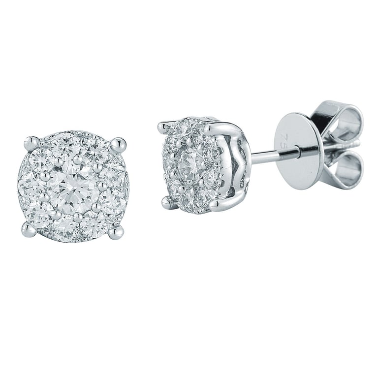 18kt White Gold VS2, I .66ctw Round Diamond Cluster Earrings