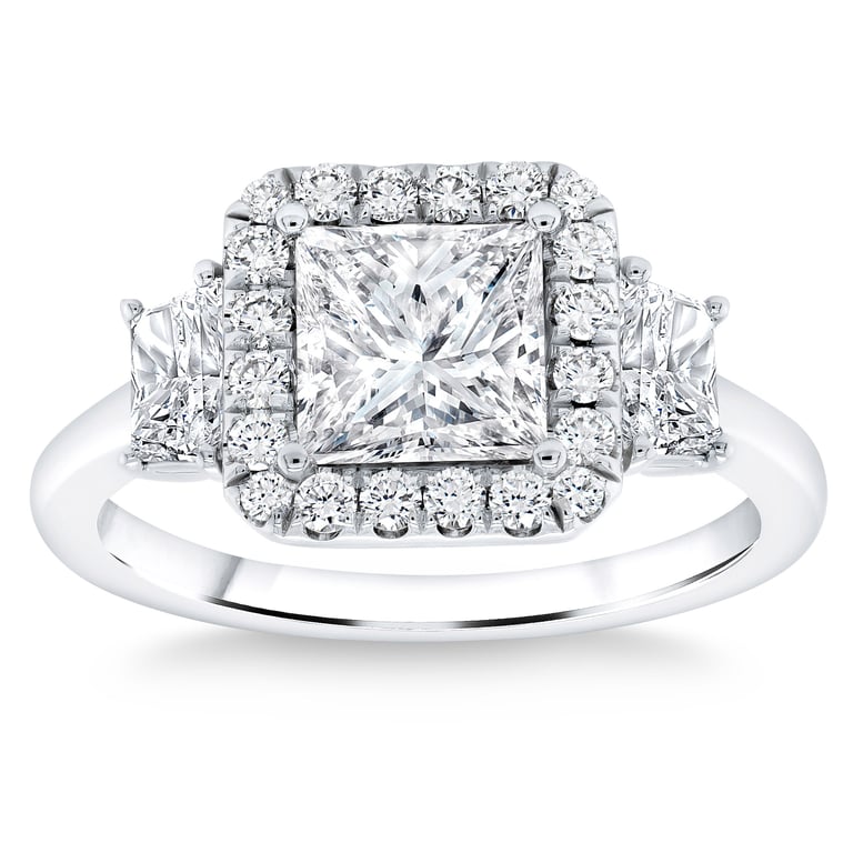 2.28 CTW Princess Cut 18KT White Gold Wedding Ring, 1.50 CT Center, VS1 G Color