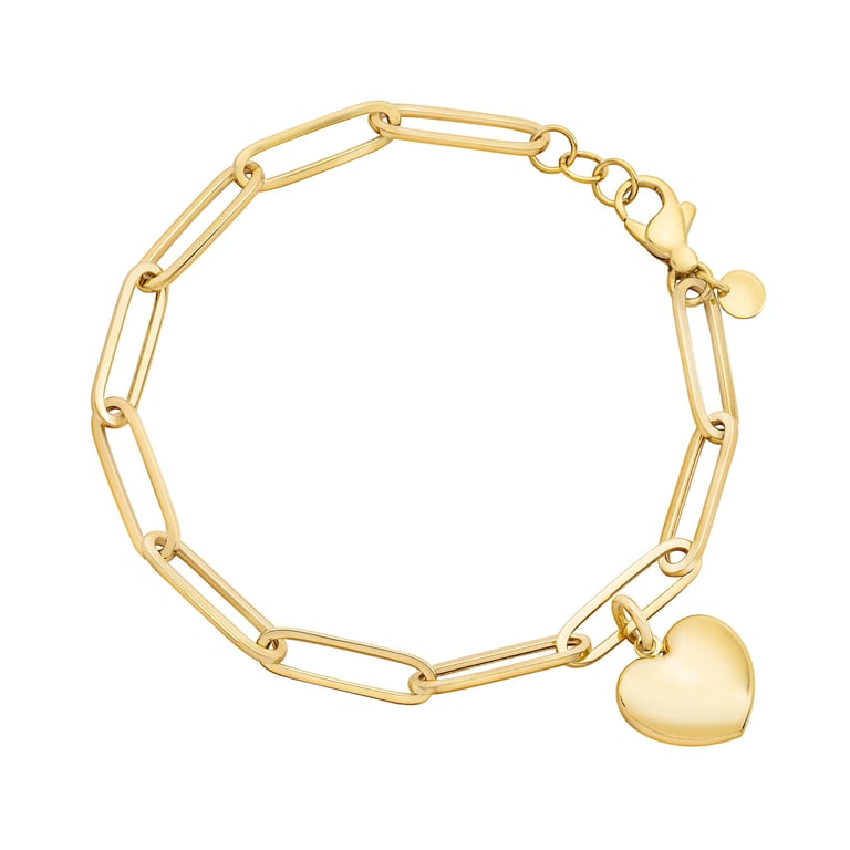 14kt Yellow Gold 7.5" Heart Paperclip Link Bracelet
