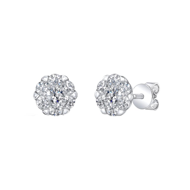 14kt White Gold VS2 I 1.00 CTW Round Diamond Cluster Earrings