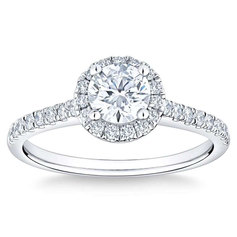 Platinum VS2 I 0.70 ct Center 1.00 ctw Round Diamond Halo Bridal Ring