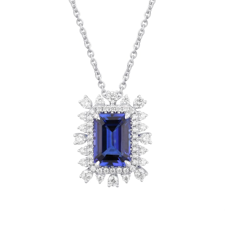 18kt White Gold 0.91 CTW VS2 I Diamond and Tanzanite Necklace