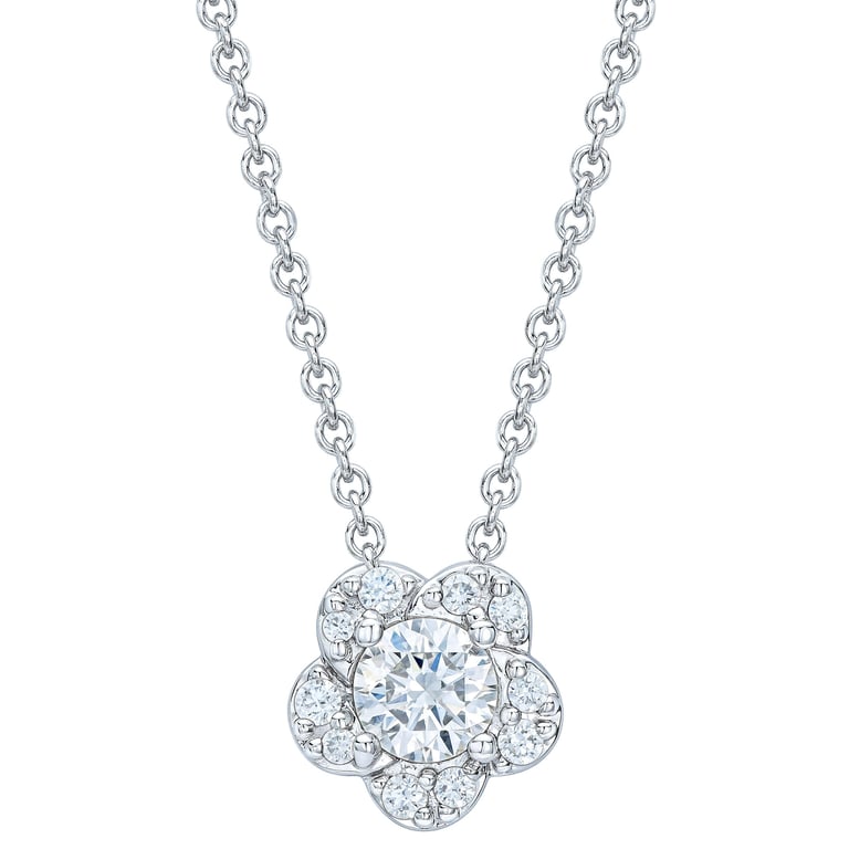 14K White Gold Round Diamond Halo Pendant, 0.38 CTW VS2 I (0.30 CT Center)