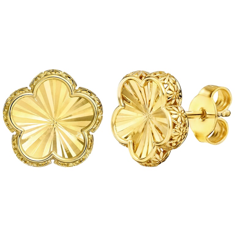 14KT Yellow Gold Flower Earrings, Made in Italy