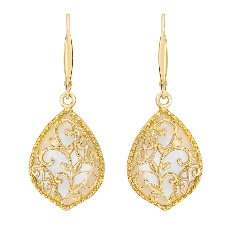 14KT Yellow Gold Mother of Pearl Teardrop Earrings