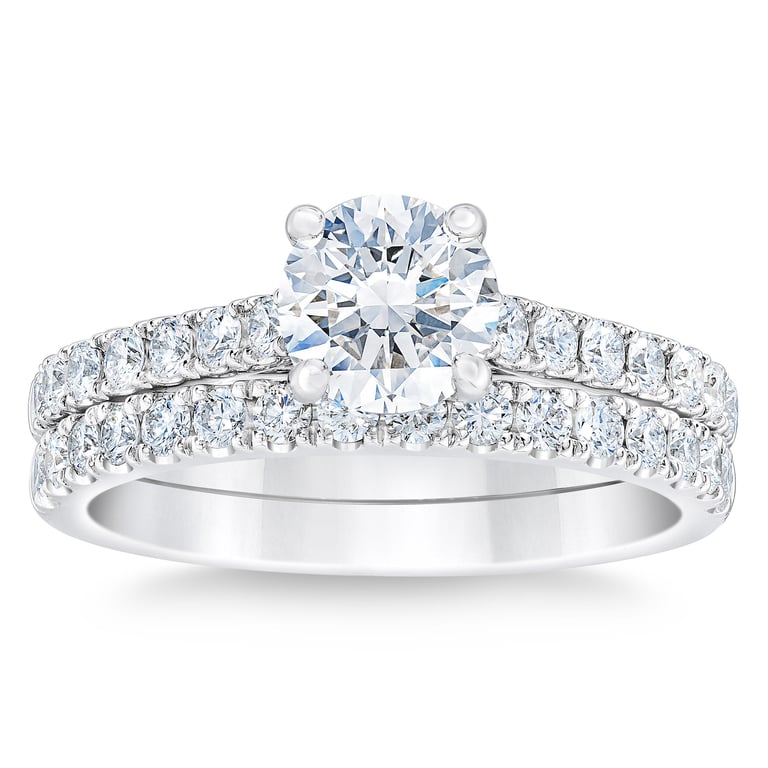 1.98 CTW Round Diamond Platinum Wedding Set, 1.25 CT Center, VS1 Clarity, I Color