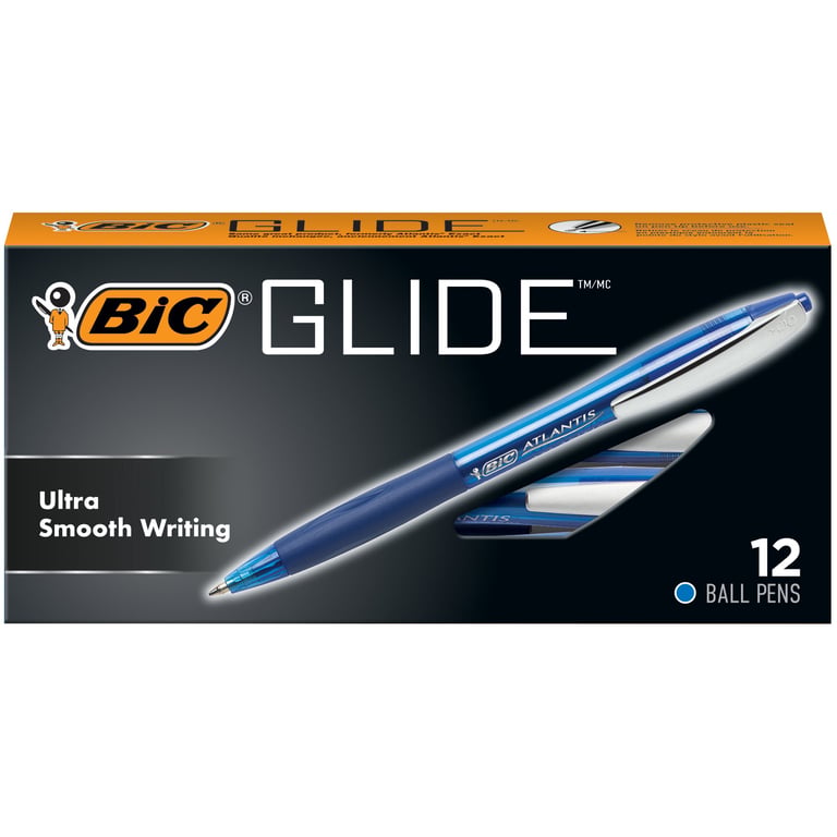 BIC Glide Medium Retractable Ballpoint Pen, Blue Ink, 24-Count