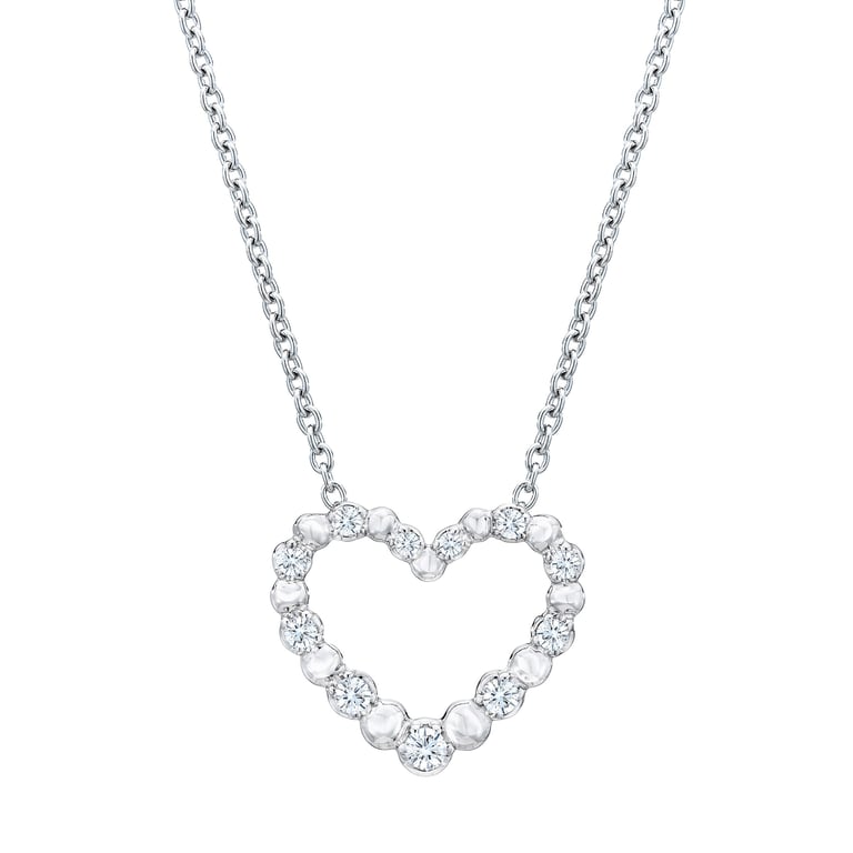 14kt White Gold VS2 I 0.12ctw Round Diamond Heart Necklace