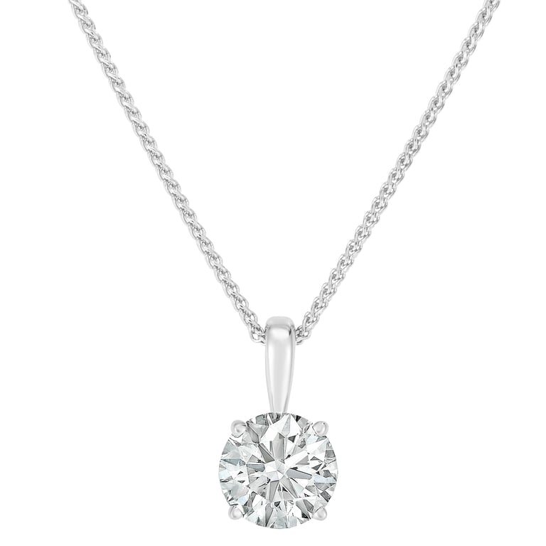 1.50 CT Round Diamond 18KT White Gold 18" Solitaire Pendant, VS2, I Color