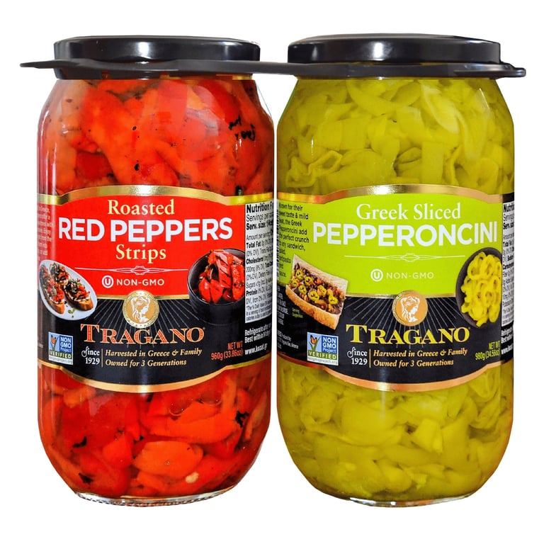 Tragano Pepperoncini & Roasted Red Peppers, 2-Pack, 34 oz Each